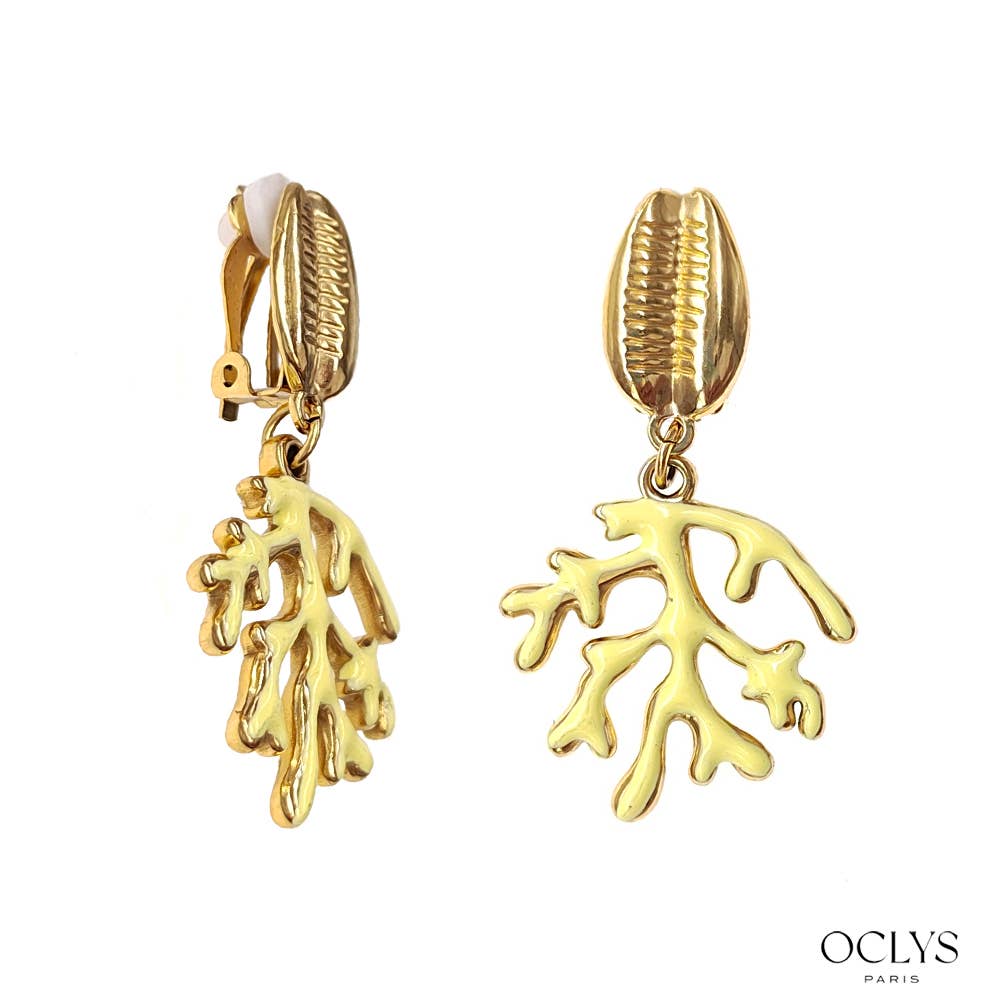 Oclys - Wholesale Clip-On Earrings - Clip-on earrings marine theme coral stainless steel4
