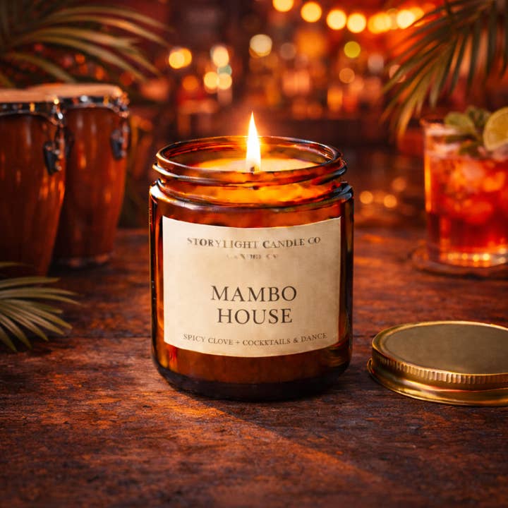 Mambo House - Premium Coconut Apricot Wax Candle - Handmade Small Batch for wholesale by Storylight Candle Co
