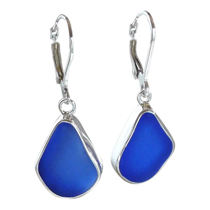 Sea Glass Drop Earrings, Blue for wholesale by Oceano Sea Glass