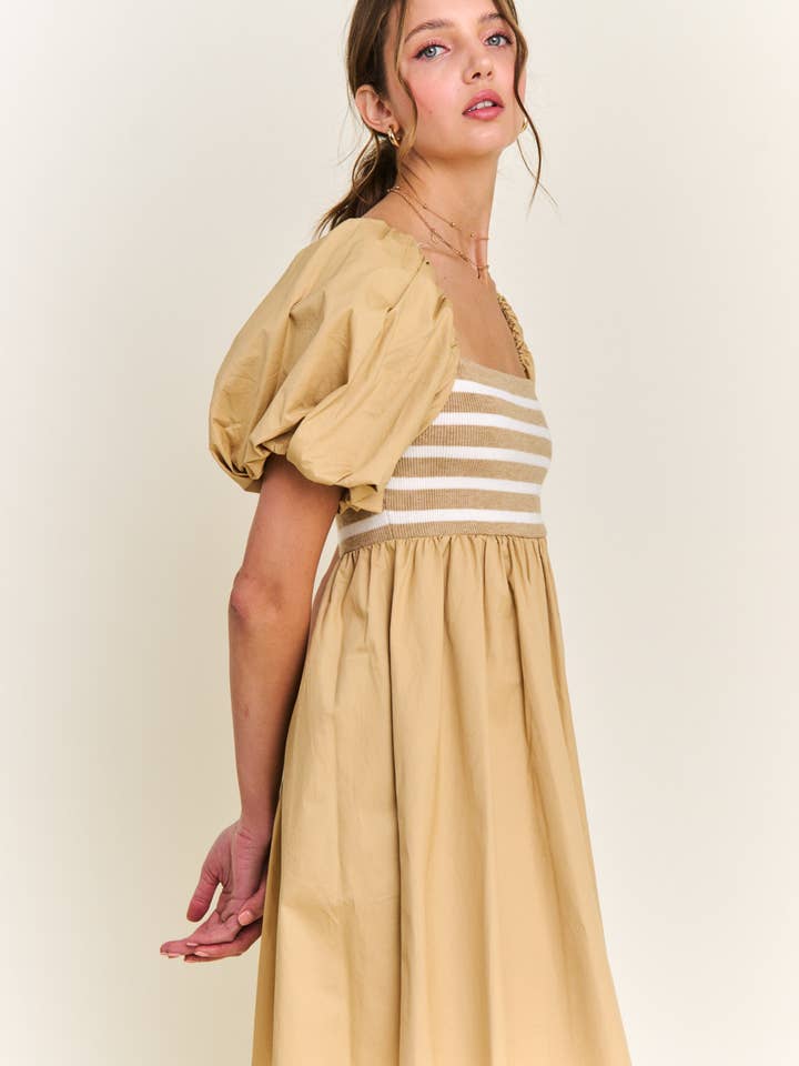 In the Beginning - Wholesale Dress - Women's - Khaki Knit Poplin Dress