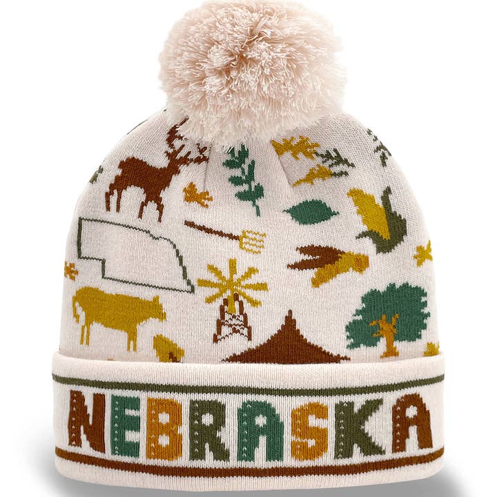 Bonnet Tricoté avec Icônes de la Faune et des Fermes du Nebraska – Chapeau d'Hiver pour l'Extérieur pour la vente par Northern Icons Creations INC