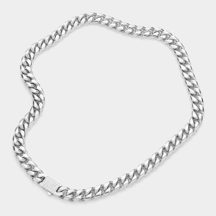 Sensibling Corp. - Wholesale Link & Chain Necklace - Stainless Steel CZ Embellished Metal Chain Link Necklace3