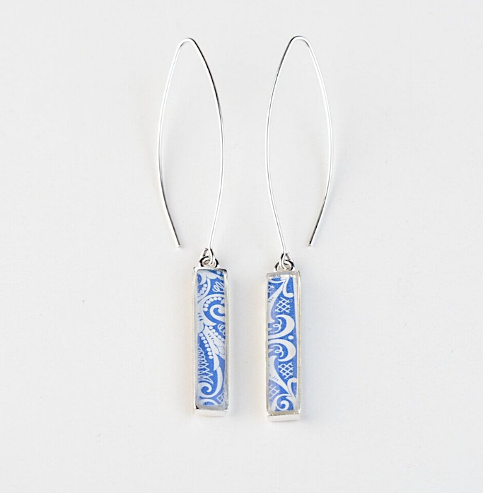 joeyfivecents - Vente Boucles d'oreilles pendantes - Boucles d'oreilles rectangulaires, bleues d'inspiration déco, minimalistes1