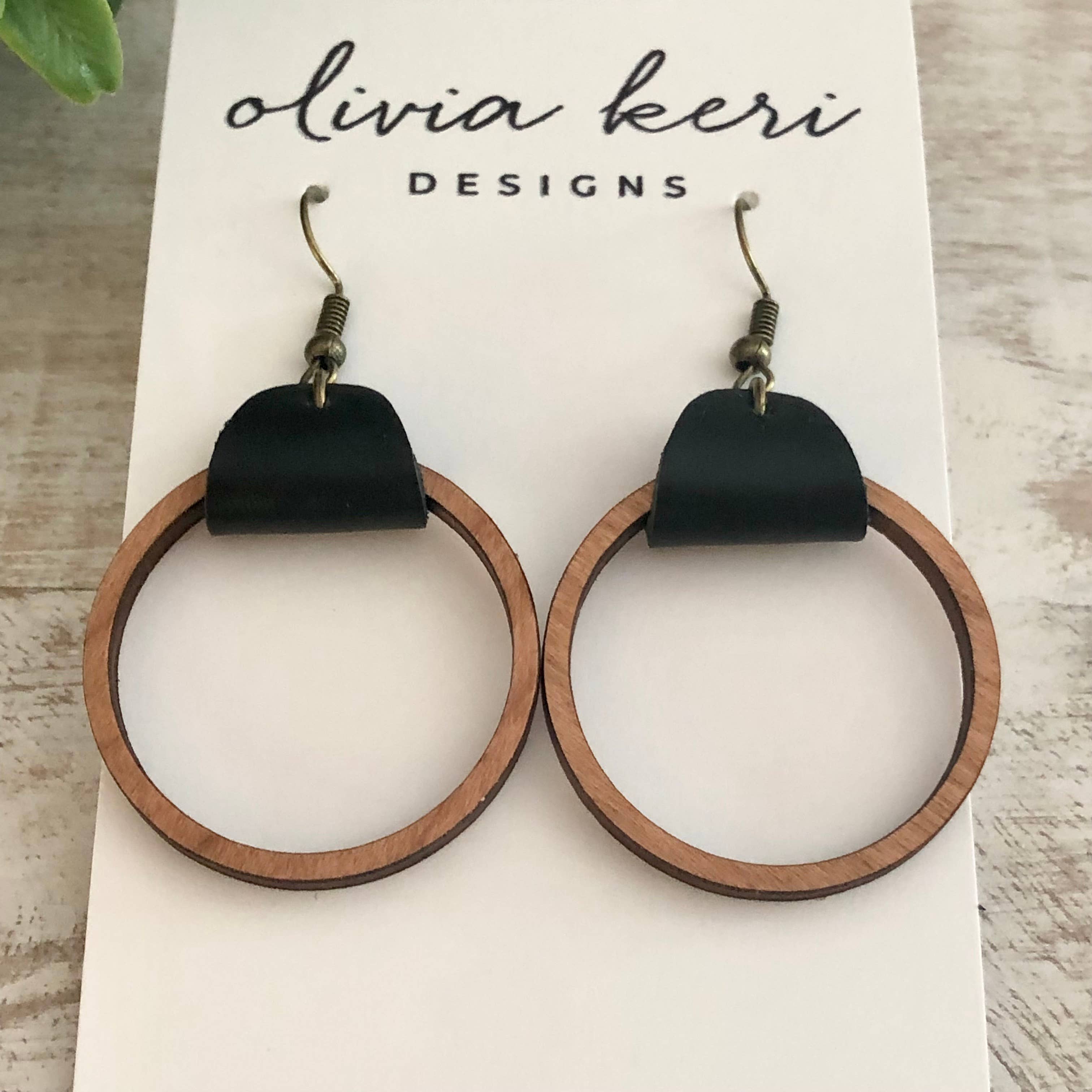 Olivia Keri Designs - Wholesale Dangle Earrings - Wood Hoops - Black1