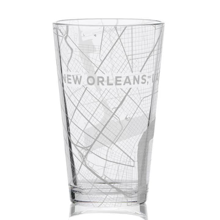 NEW ORLEANS, LA Engraved City Street Map 16oz Pint Glasses for wholesale by LumEngrave