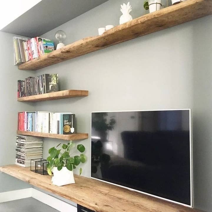 Rustic Extra Deep Alcove Shelf with Angle Metal Brackets - 44cm x 3.4cm for wholesale by Steel Wood Avenue