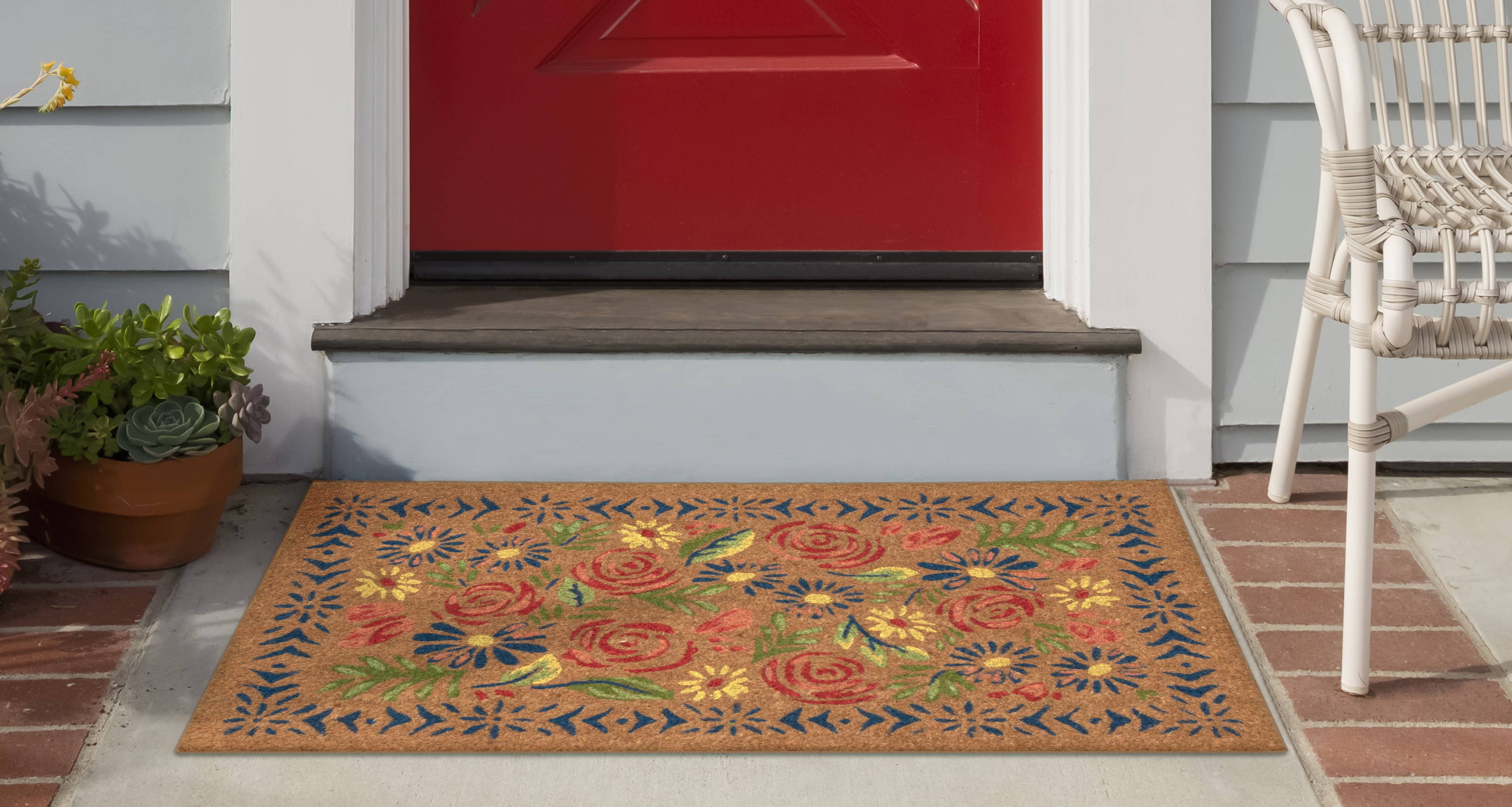 Natura Block Print Flowers Outdoor Mat Multi for wholesale on Faire0