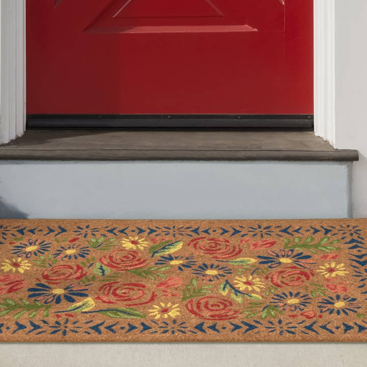 Natura Block Print Flowers Outdoor Mat Multi for wholesale on Faire