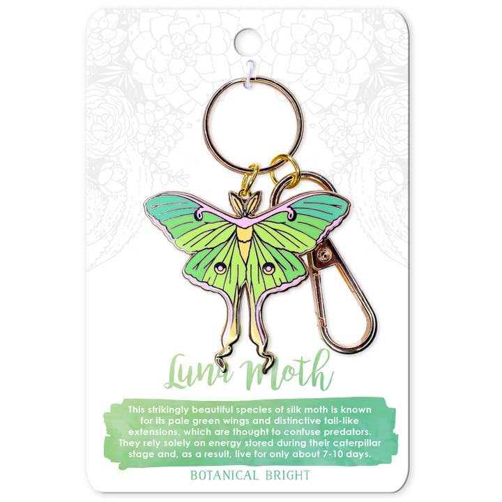 Luna Moth Enamel Keychain with Key Clip for wholesale by Botanical Bright