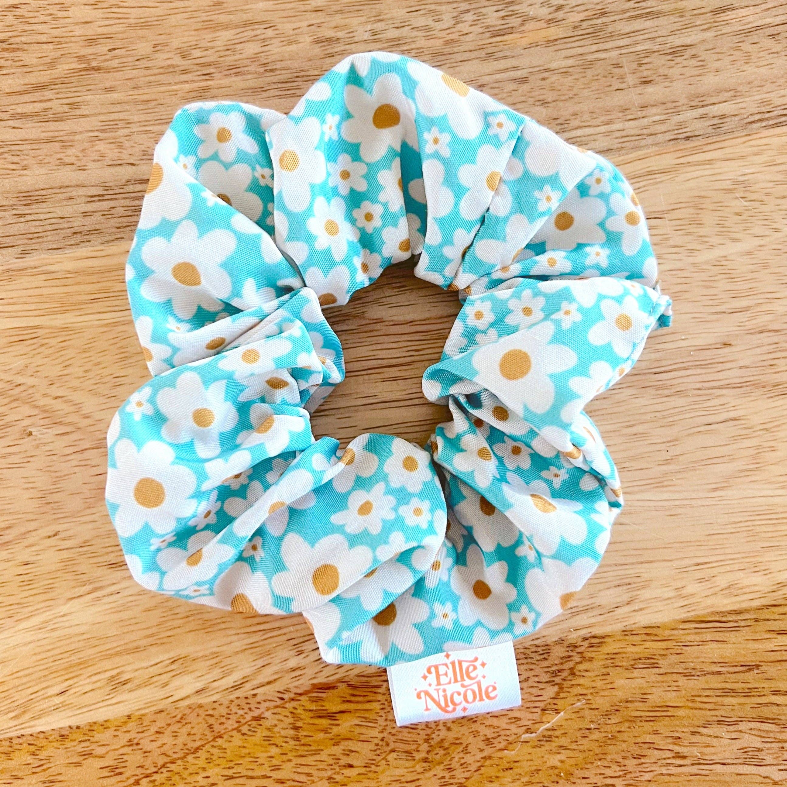 Elle Nicole – Scrunchie - Mulher por atacado – Elástico - Padrão de Margaridas Azuis - Acessório de Cabelo *novo e melhorado tecido extra macio*1