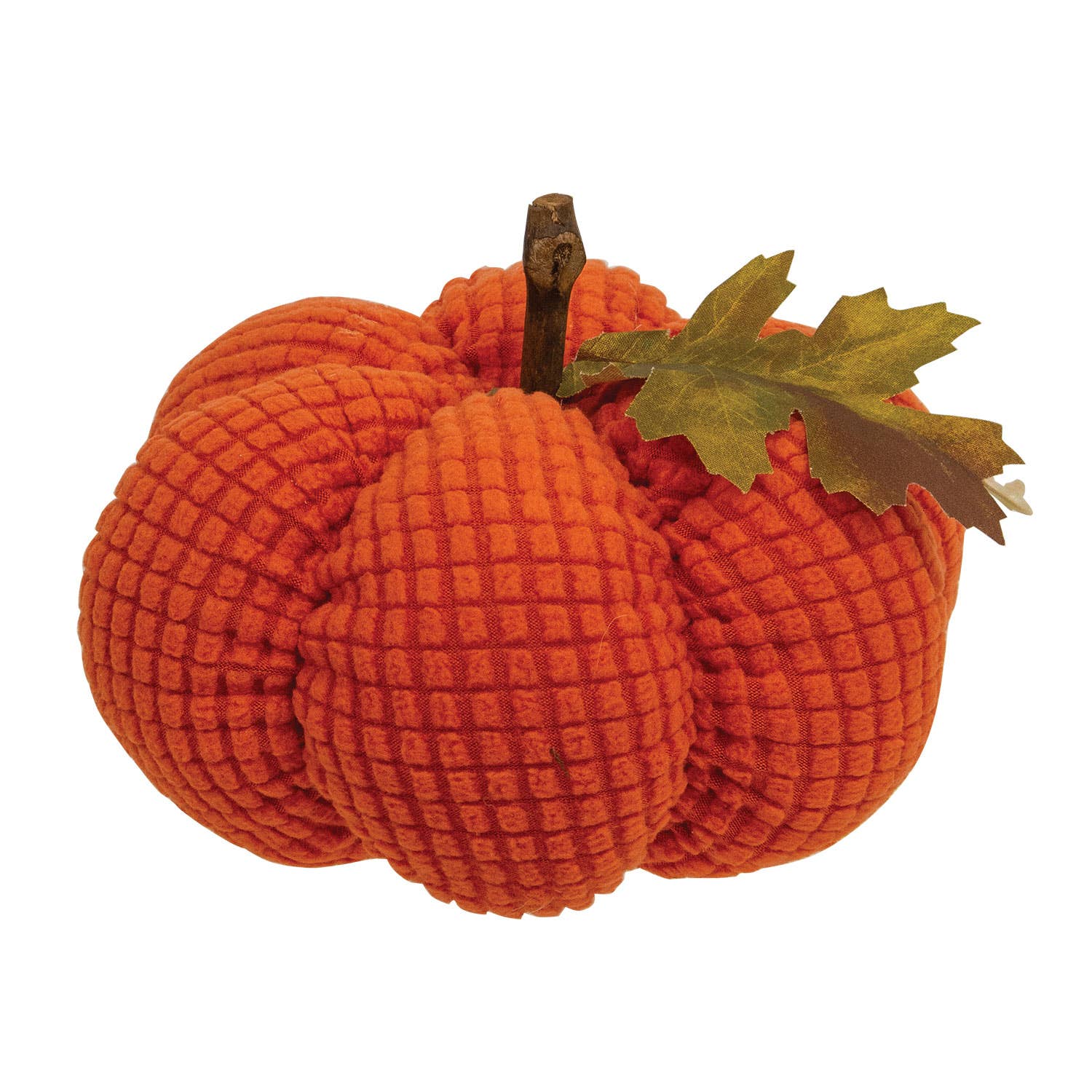 Col House Designs - Wholesale Decorative Tabletop Object - Stuffed Waffle Weave Orange Pumpkin w/Stick Stem, Medium0