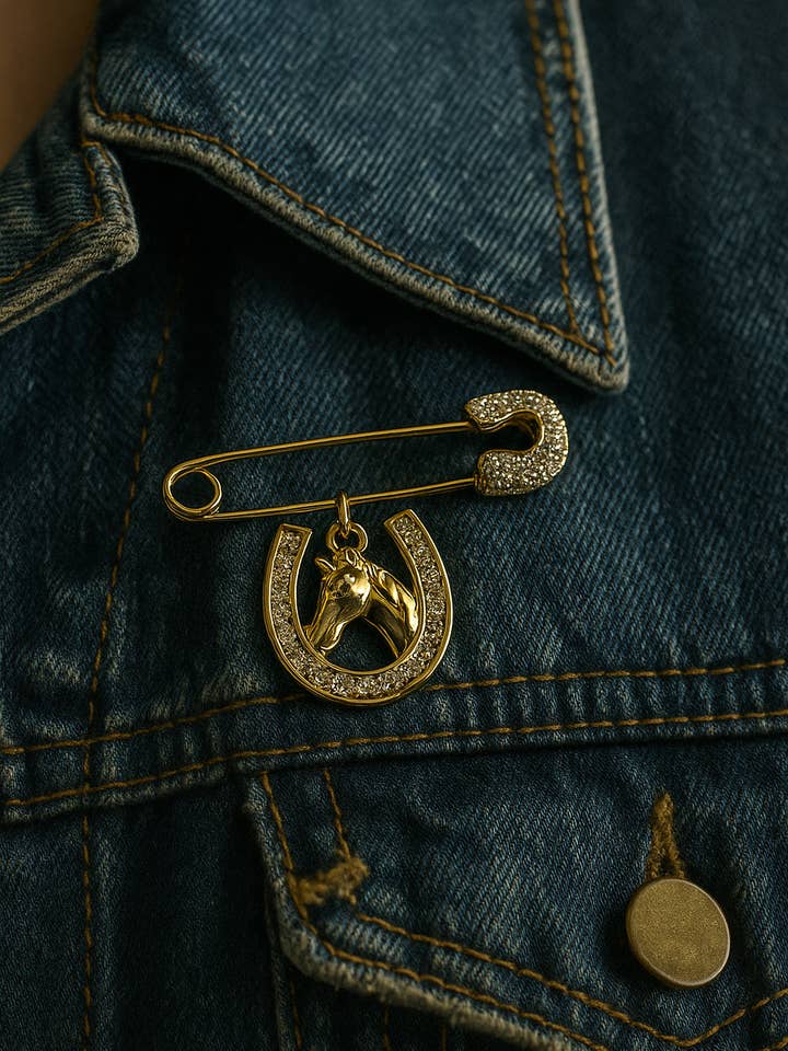 Broche Ecuestre con Herradura y Caballo – Acero Inoxidable for wholesale by PHOEBE´S