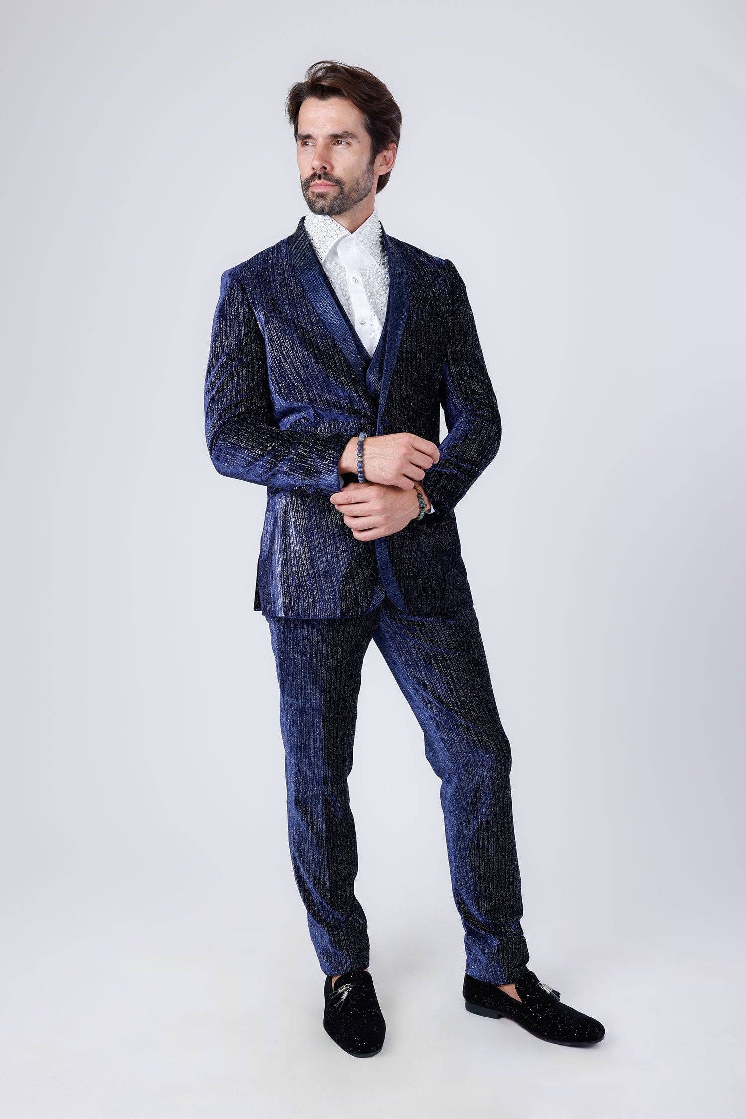 BARABAS – wholesale Suit set – men's – Men's Velvet Fabric Glitter Shawl Lapel Suits 4SU213