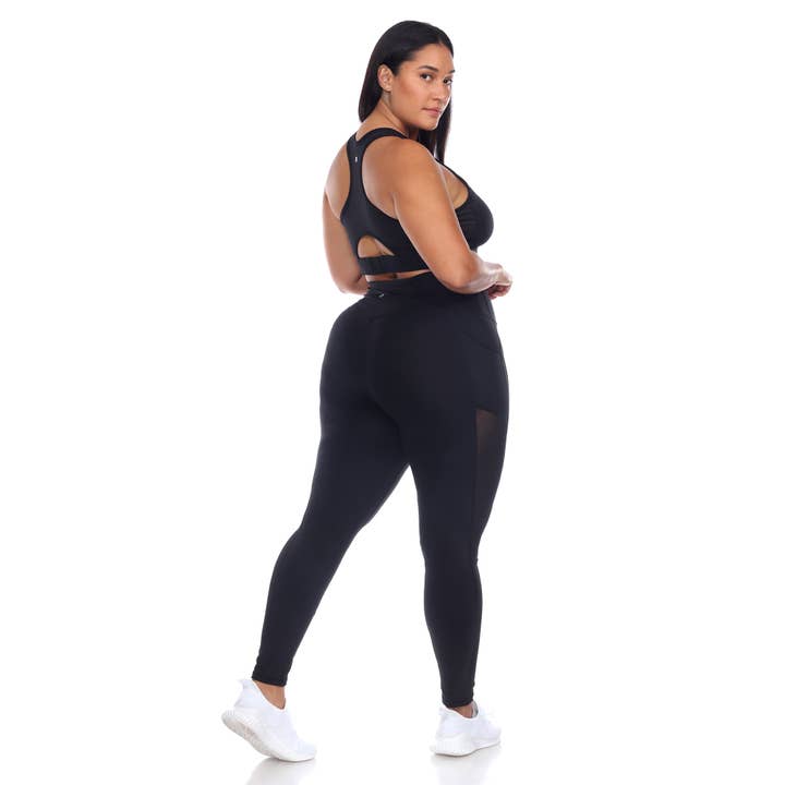 WHITE MARK - Wholesale Activewear Set - Women's - Plus Size Racer Back Sports Bra & Mesh Leggings Set2