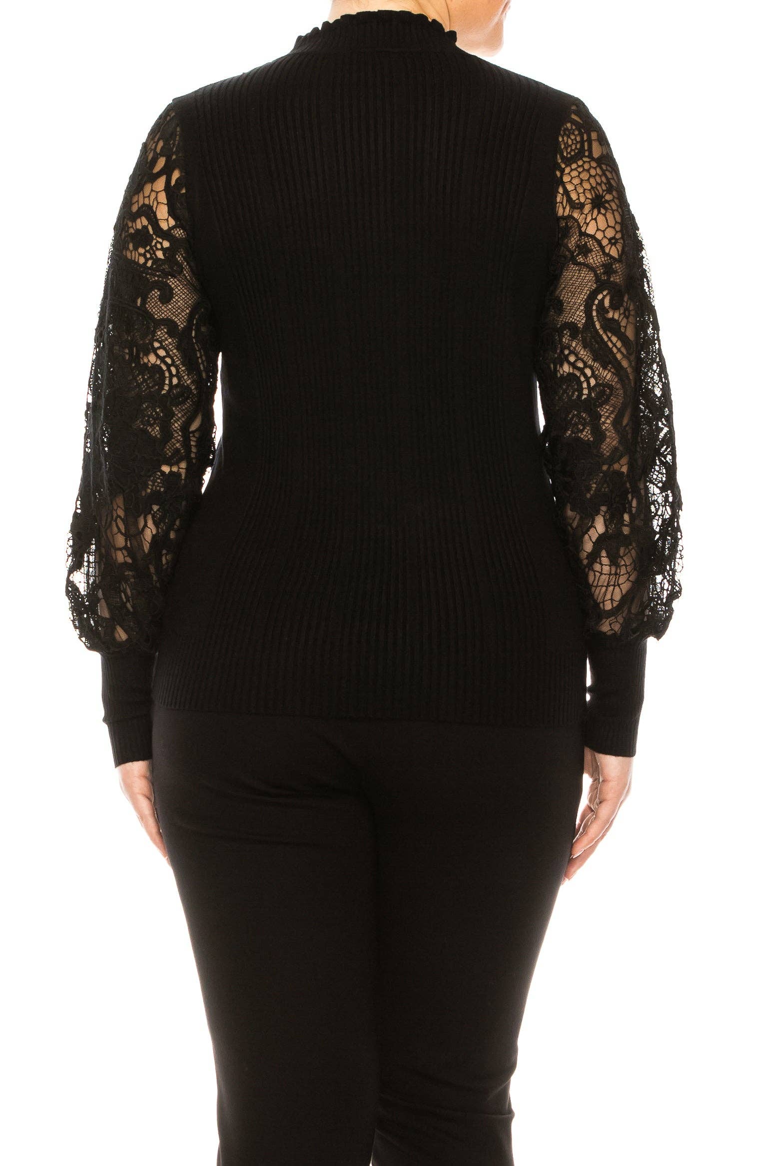 BLACK Sioni Crew Neck Embroidery Sleeve Sweater Top for wholesale on Faire1