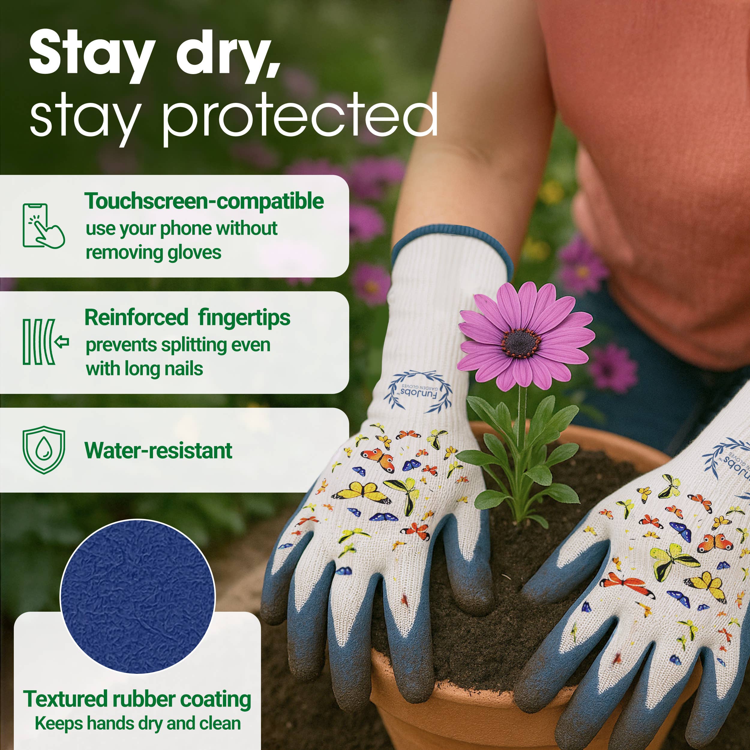 FunJobs Garden Gloves - Wholesale Garden Gloves - FunJobs Long Butterfly Gardening Gloves7