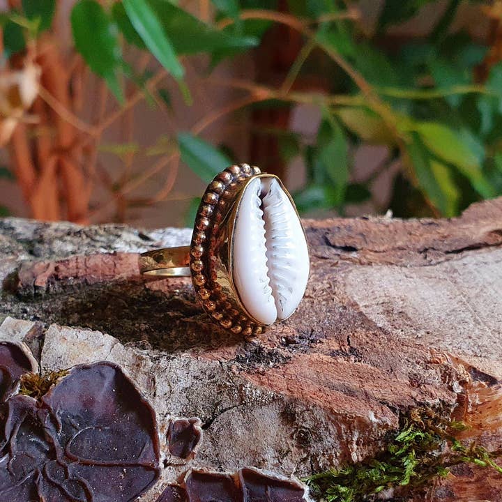 Cowrie Shell Brass Ring / Bohemian / Ethnic / Psy / Rustic / Tribal / Gypsy / Festival / Healing / Festival and other Purchase Wholesale shell ring. Free Returns & Net 60 Terms on Faire trending on Faire.