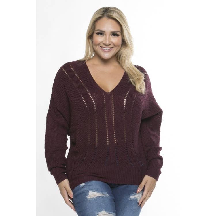 Curve Market - Wholesale Knit Sweater - Women's - PLUS SIZE V NECK KNIT SWEATER8