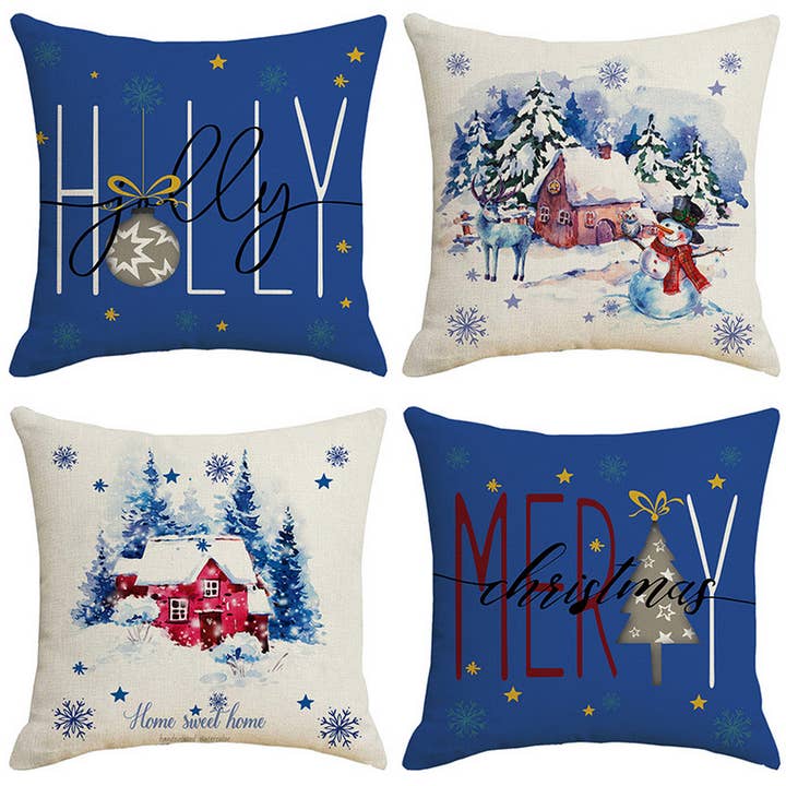 ACCITY - Wholesale Throw Pillow Cover - BLUE SNOWFLAKE CHRISTMAS PILLOWCASE_CWMM1398