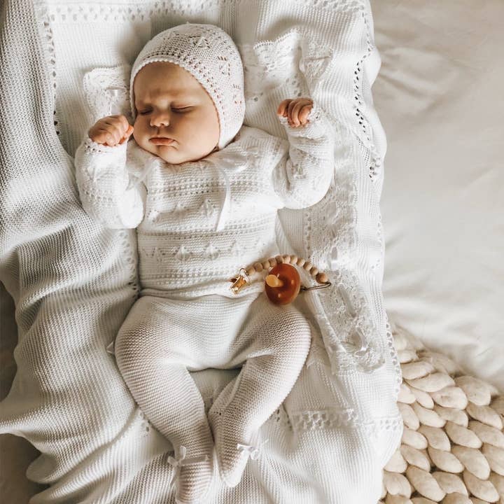 Sienna Designs Co – wholesale Pacifier clip – Baby – Sienna Oatmeal Dummy Clip in Rose Gold