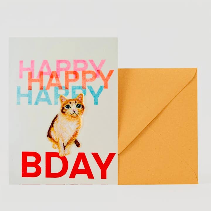 superjujupress - Wholesale Birthday Card - Birthday card with cat iron-on patch