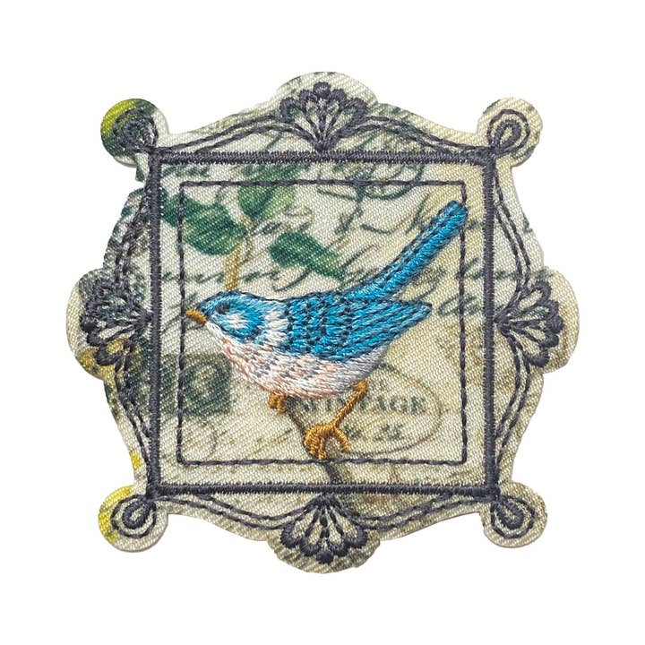 Wholesale Applique - Wholesale Patch - Bluebird Vintage Paris Postage Stamp Style Iron on Patch