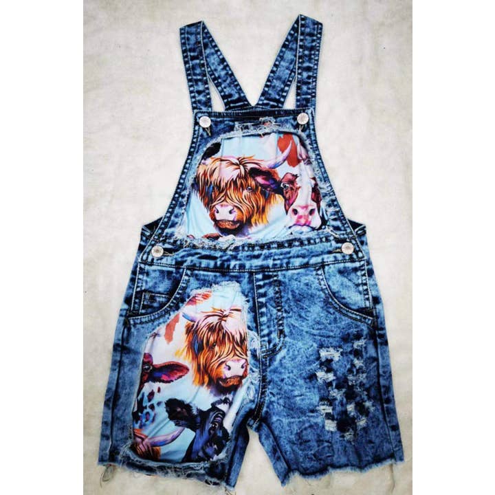 Aier Wholesale - Wholesale Overalls - Kids - Baby girls cow western denim summer shorts overalls
