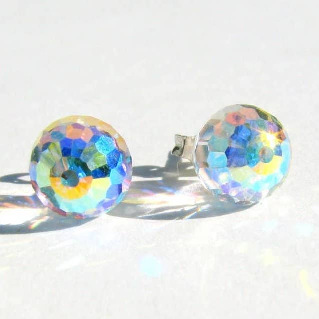 Rainbow Shimmer Crystal Ball Stud Earrings in Gold Filled for wholesale by Sela+Sage