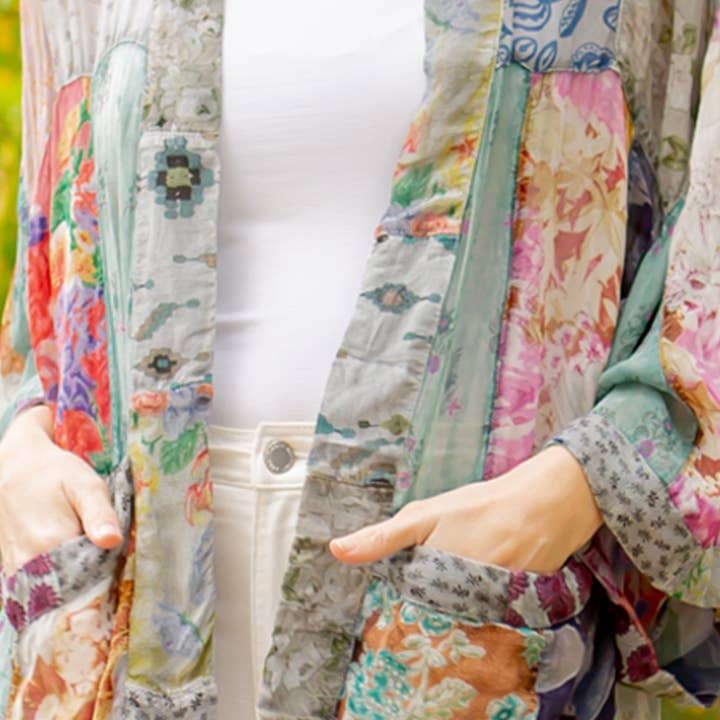 Young Threads - Wholesale Kimono - Women's - Kimono Top In Overdyed Mix N Match Patches - in 7 Color ways30