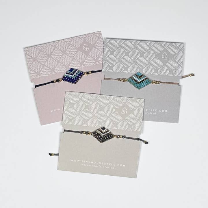 Miyuki Bead Diamond Pattern Pull Bracelet-Assorted for wholesale by Pink House Imports