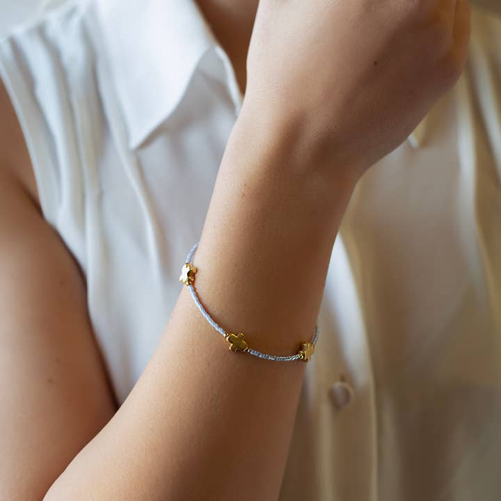 Lenny & Eva - Wholesale Bangle Bracelet - Faithful Cross Bangle-Sky Blue, Cross Bracelet | Christian3