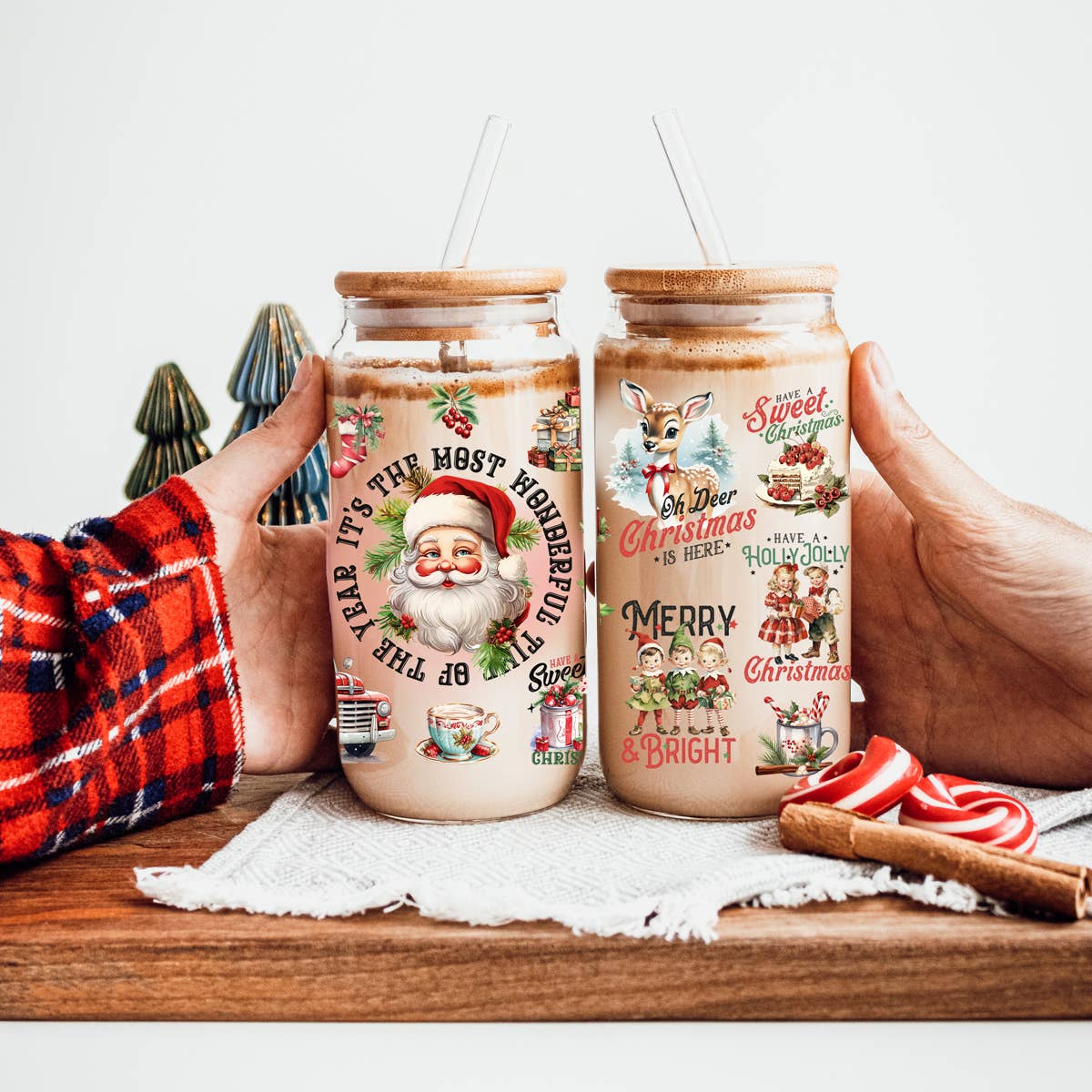 Gia Roma - Wholesale Drinking Glass/Cup - Vintage Christmas Glass Cups with Straw, Kitchen Decoration1