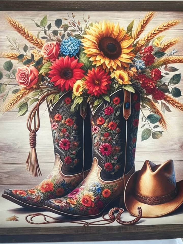 Fancy Cowboy Boots Farmhouse Sign for wholesale by Stir Crazy Signs