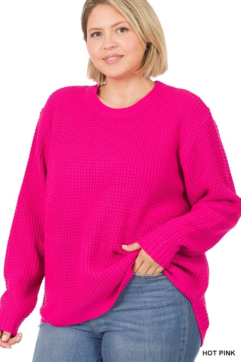 42POPS - Wholesale Knit Sweater - Women's - ",,,,...Plus size Basic Waffle Sweater8
