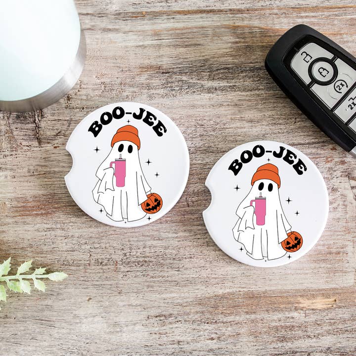 Set de posavasos Boo-Jee Ghost with Beanie para Halloween para venta al por mayor de Dogwood Graphics & Design