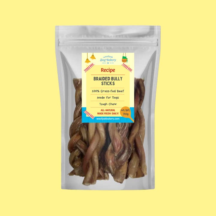 Woofpak Dog Bakery - Wholesale Pet Treats - Dog - Braided Beef Bully Sticks