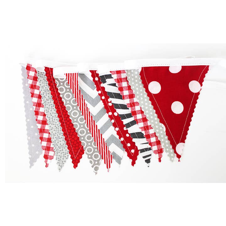 edeenut - Wholesale Bunting/Garland - Bunting. Red and Gray Fabric. Party banner. Holiday decor