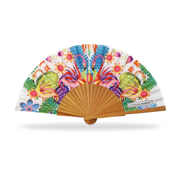 Cuatrogotas - Wholesale Party/Paper Folding Fan - Catalina Estrada Fan, Elegance Flamingo. Ref-A3008