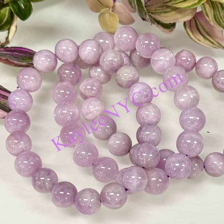Pulsera elástica de cristal de kunzita natural de 10-11,5 mm para venta al por mayor de KayleeNYC