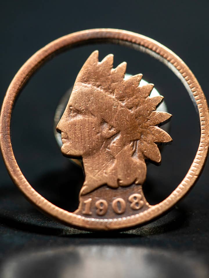 Indian Head Circled Lapel Pin for wholesale by Stacey Lee Webber