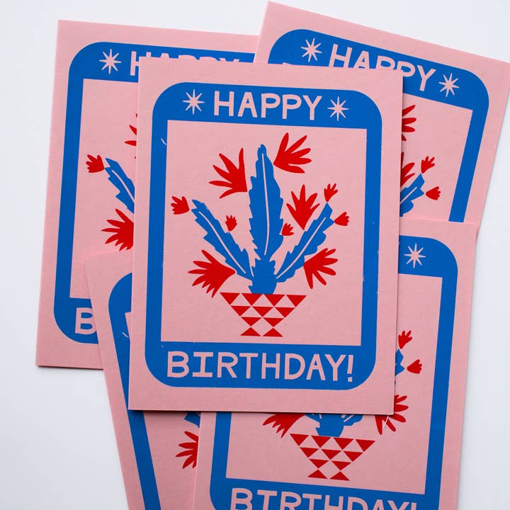 Lex MB Studio - Wholesale Birthday Card - Hand Printed Cactus Birthday Card5