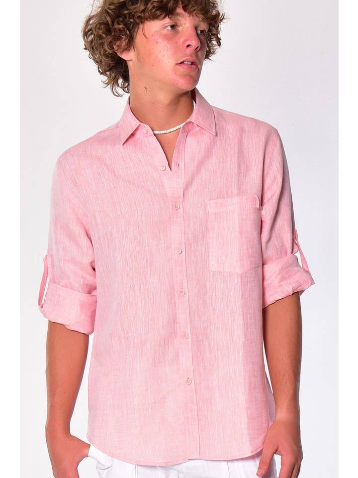 Azucar & Bohio - Wholesale Button Down Shirt - Men's - Linen Soft To The Touch Long Sleeve Roll Up Shirt