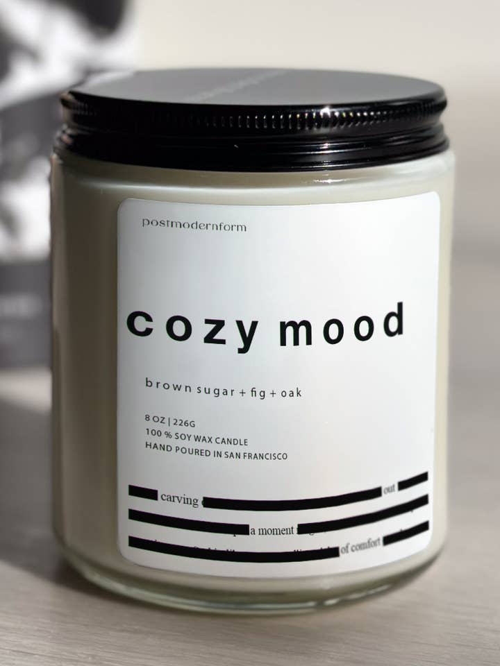 cozy mood / brown sugar + fig + oak soy wax candle for wholesale by postmodernform
