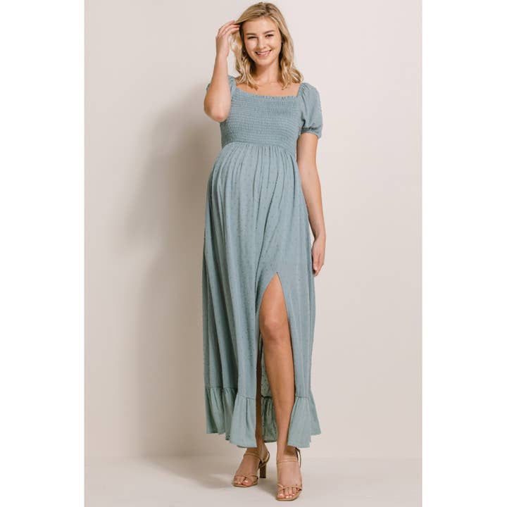 Hello Miz - Wholesale Dress - Maternity - Square Neck Puff Sleeve Maternity Maxi Dress