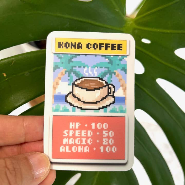 Island Stickers & More / Yuriko J. Design - Wholesale Sticker - Pixel Kona Coffee Sticker - Coffee - Cafe - Hawaii