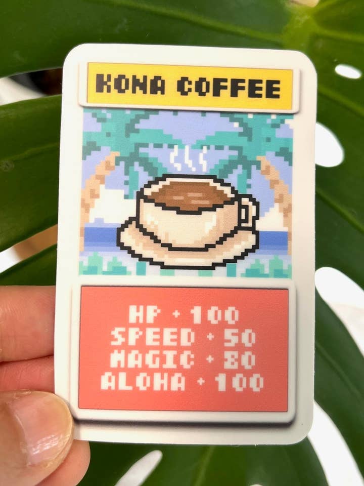 Autocollant Pixel Kona Coffee - Café - Café - Hawaï pour la vente par Island Stickers & More / Yuriko J. Design