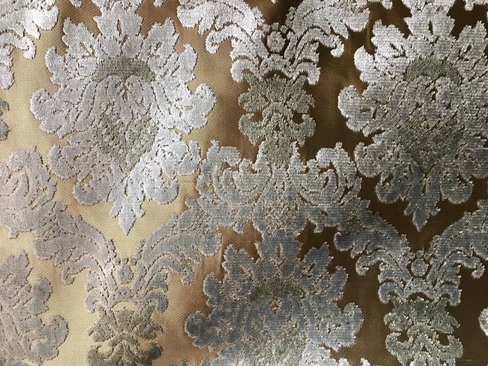 Fancy Styles Fabric - Wholesale Fabric - SWATCH Lady Cecile Designer Italian Burnout Damask Chenille Blue Bronze Fabric Upholstery1