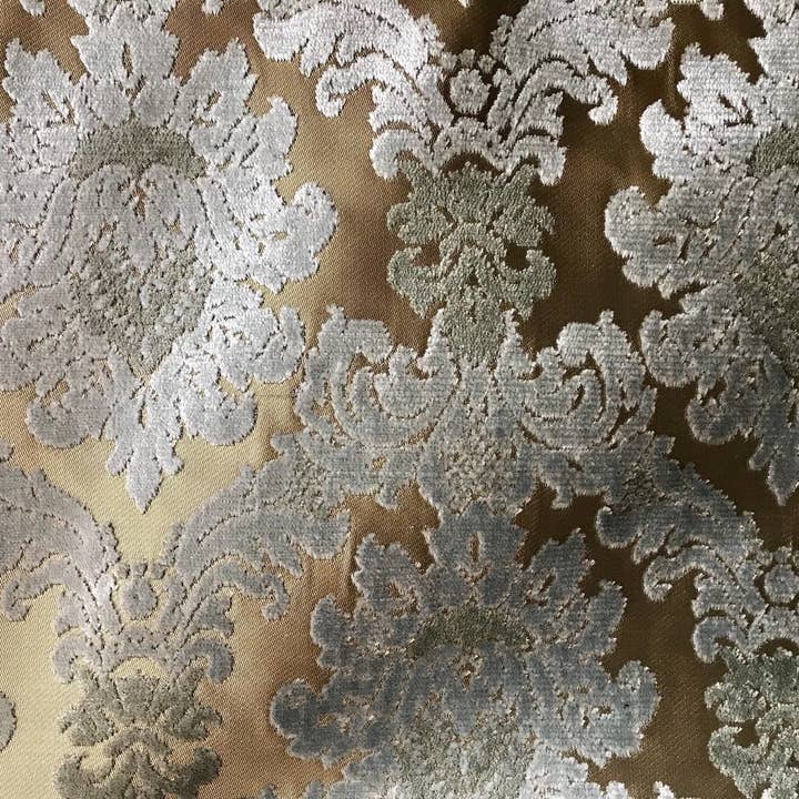 Fancy Styles Fabric - Wholesale Fabric - SWATCH Lady Cecile Designer Italian Burnout Damask Chenille Blue Bronze Fabric Upholstery1
