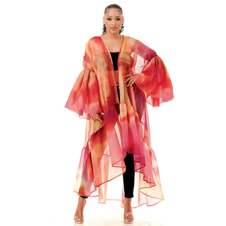 Plus Size Ruffle Detail Kimono Cardigan for wholesale by DORCAS