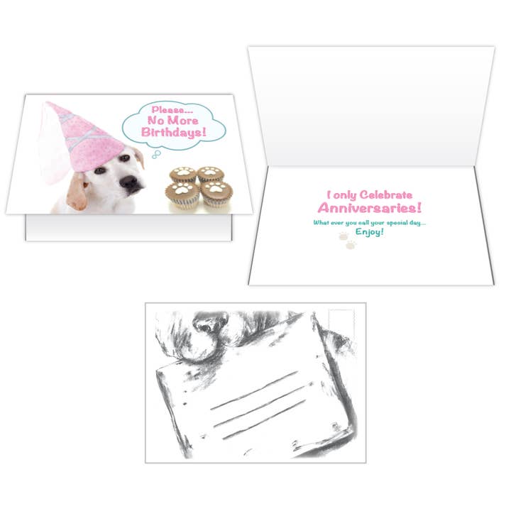 Dog Speak - Vendita all'ingrosso Biglietti di auguri - Biglietto di Compleanno Stravagante 'Per Favore, Niente Più Compleanni'